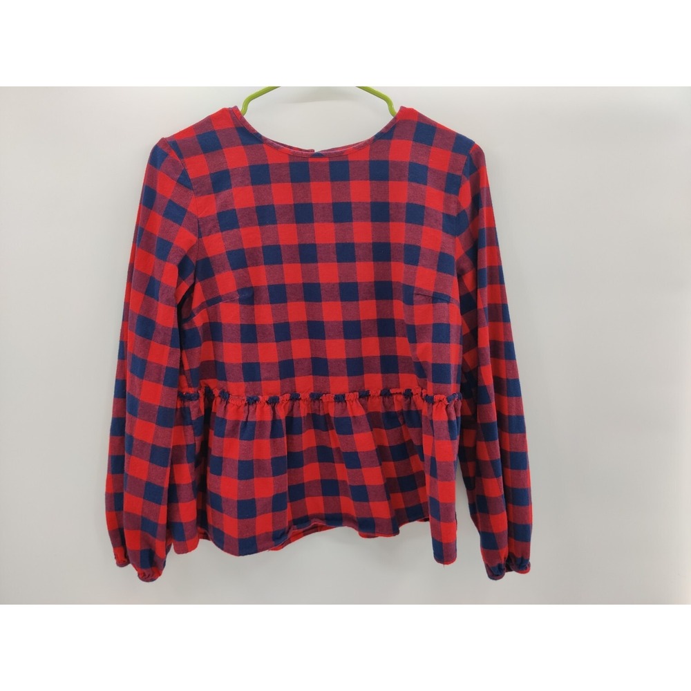 Universal Thread Red Navy Buffalo Plaid Peplum Top Long Sleeve Size Small